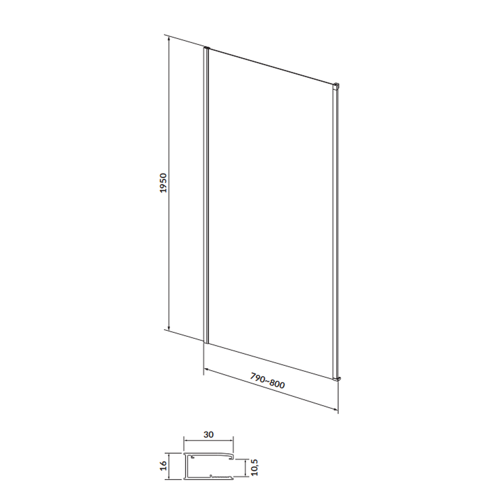 Perete lateral fix 80x195 cm Cersanit Larga profil crom [2]