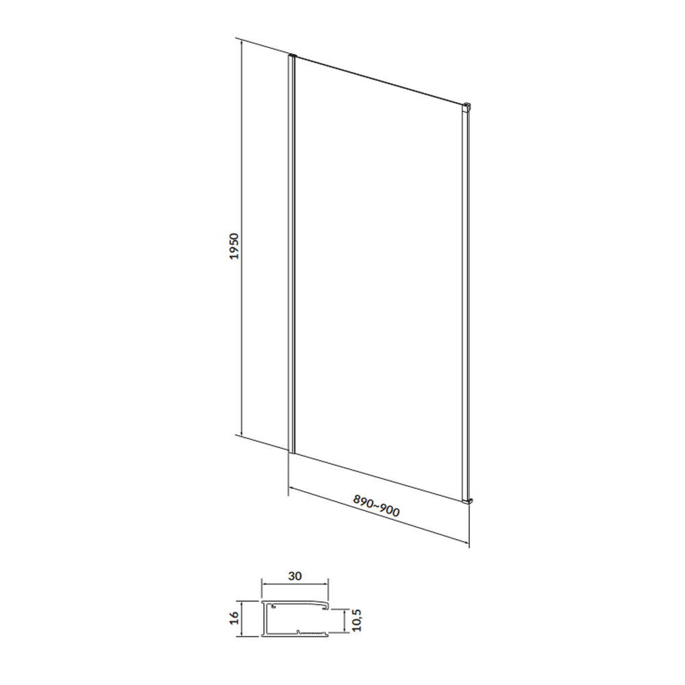 Perete lateral fix 90x195 cm Cersanit Larga profil negru [2]
