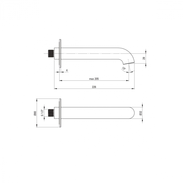 Pipa pentru baterie de cada, crom, Deante Silia [2]