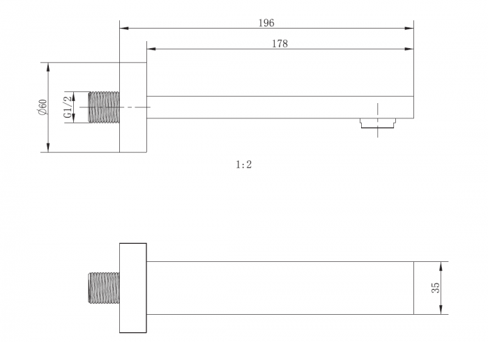 Pipa fixa rectangulara, negru mat, Inula FDesign [2]