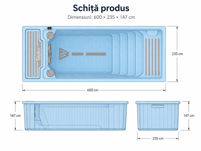 Piscina Wellis Beach Club Deluxe Swim Spa 600 × 235 × 147 cm, contracurent, 2 sunbed-uri, 7200 L [6]