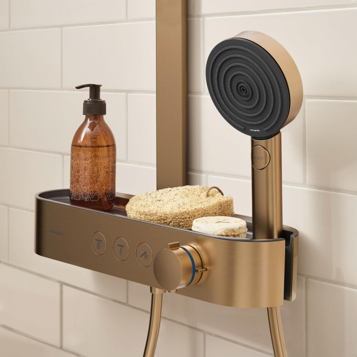 Set de dus cu baterie termostatata, palarie 26 cm, 3 jeturi, bronz periat, Hansgrohe Pulsify S [4]