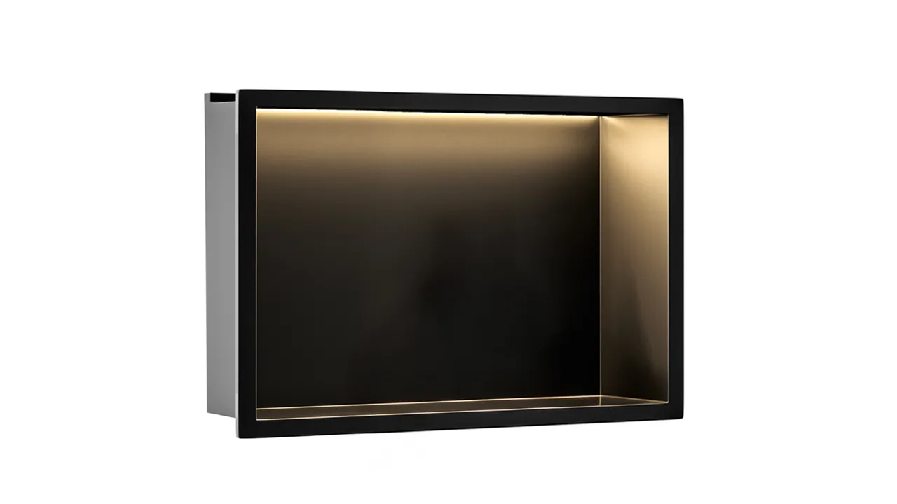Raft baie incastrat in perete 30x45 cm, negru mat, cu LED, Rea [2]
