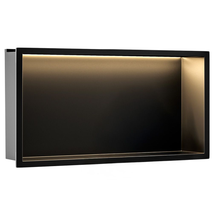 Raft baie incastrat in perete 30x60 cm, negru mat, cu LED, Rea [3]