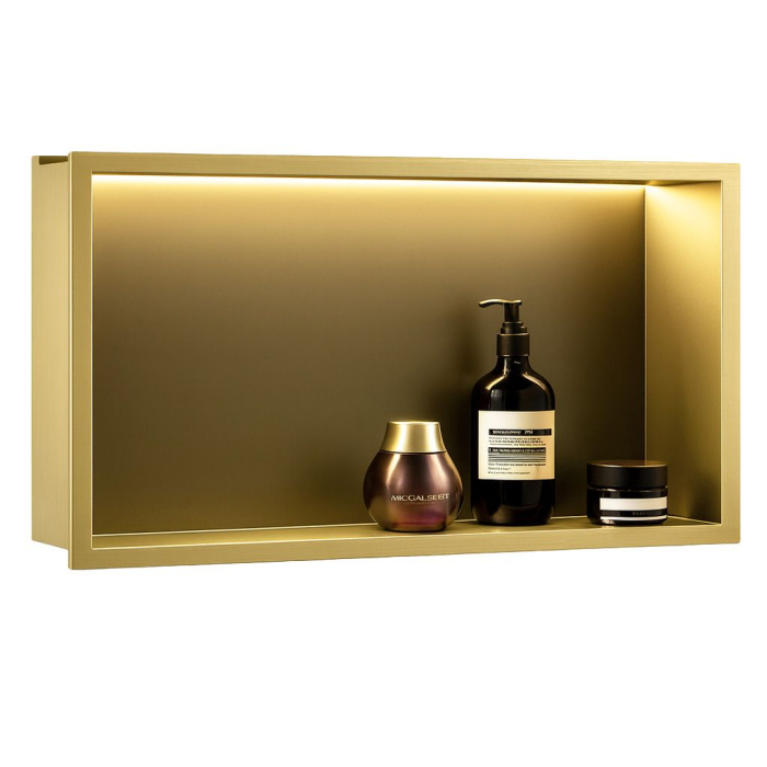 Raft baie incastrat in perete 30x60 cm, auriu periat, cu LED, Rea [2]