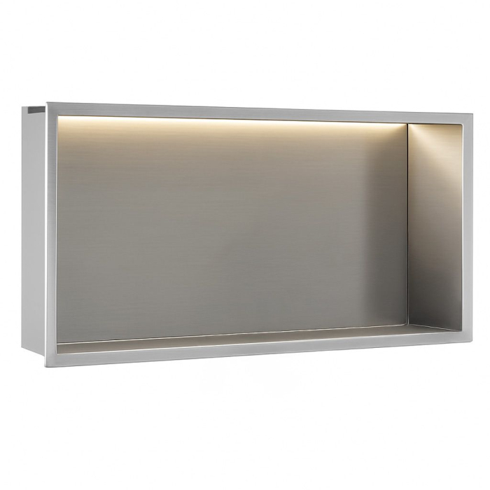 Raft baie incastrat in perete 30x60 cm, otel periat, cu LED, Rea [3]