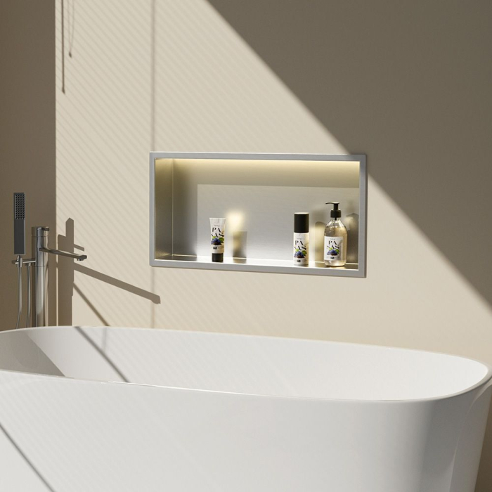 Raft baie incastrat in perete 30x60 cm, otel periat, cu LED, Rea [4]
