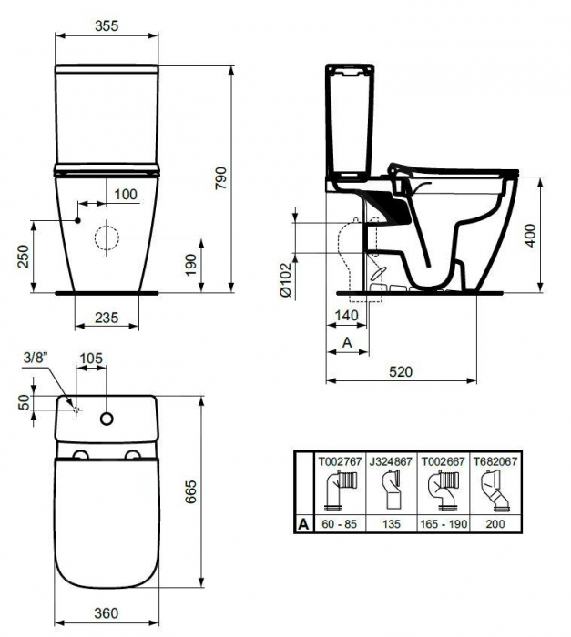 Rezervor vas wc Ideal Standard i.Life B gri lucios cu alimentare inferioara [5]