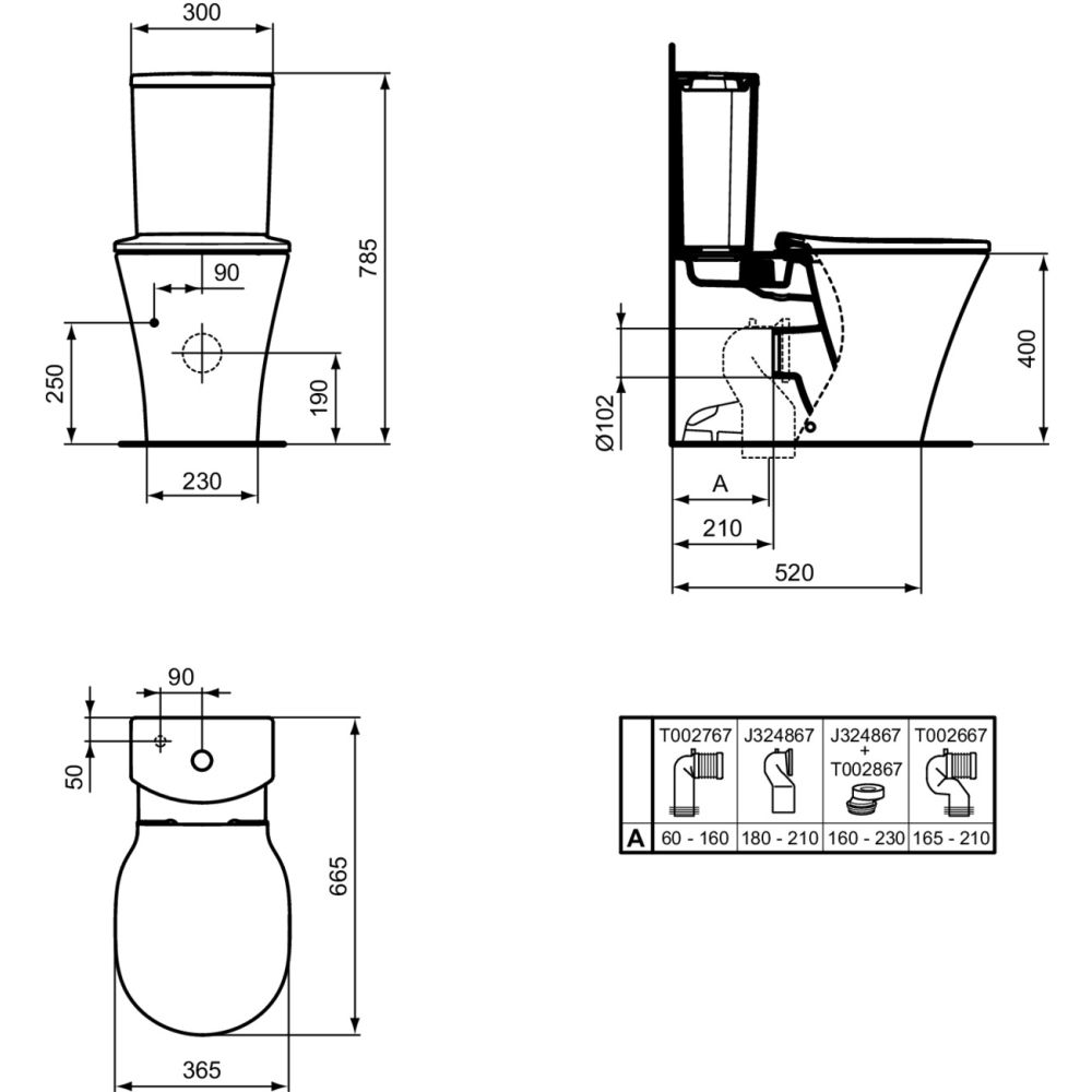 Rezervor vas wc Ideal Standard Connect Air Arc alb lucios cu alimentare inferioara [5]