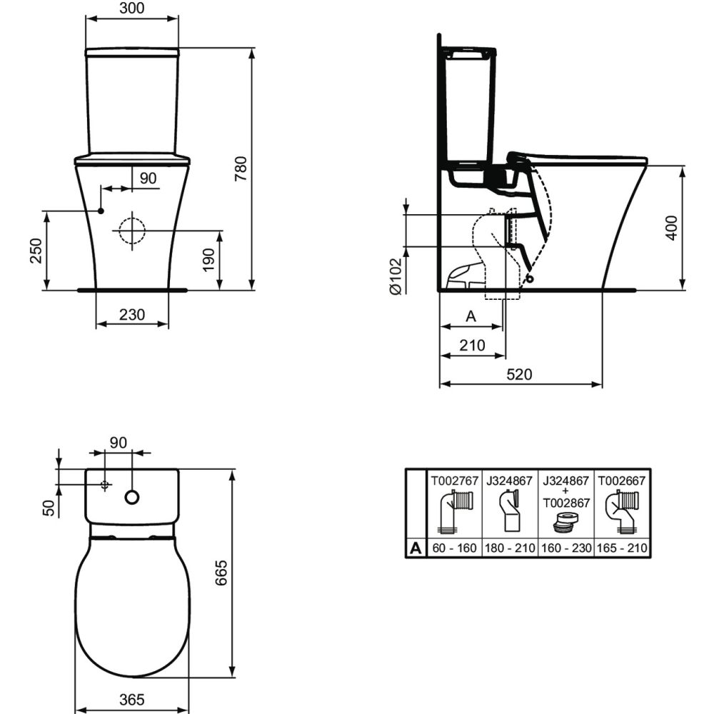 Rezervor vas wc Ideal Standard Connect Air Cube alb lucios cu alimentare inferioara [5]