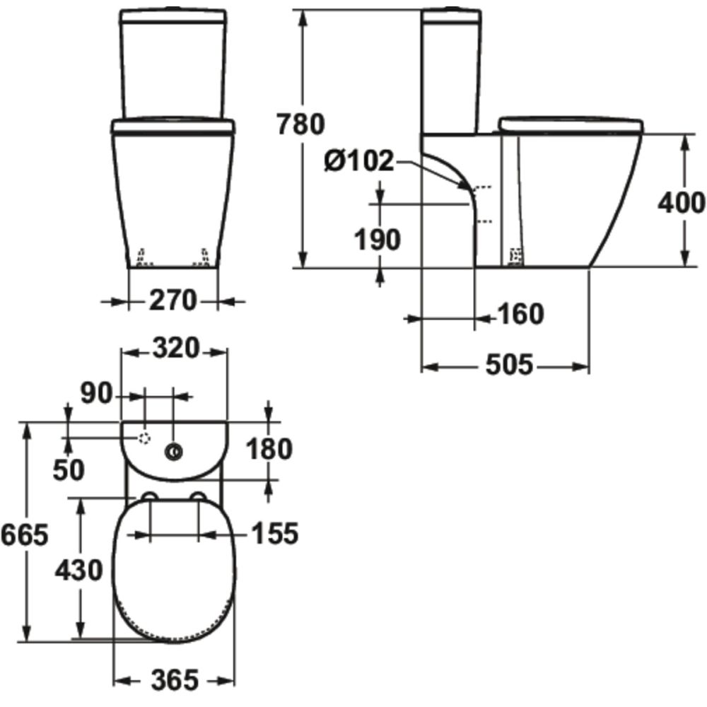 Rezervor vas wc Ideal Standard Connect Space Arc alb lucios cu alimentare inferioara [5]