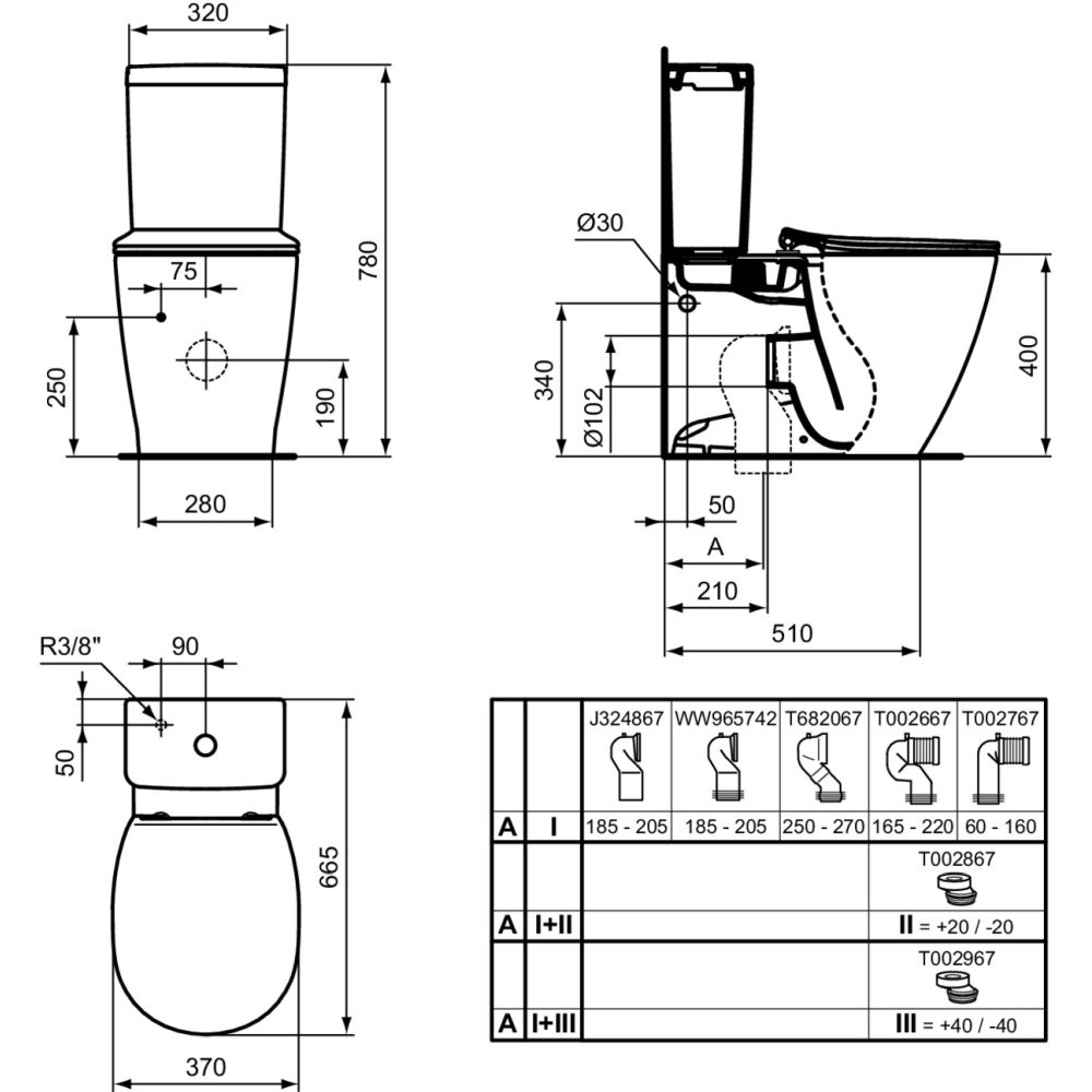 Rezervor vas wc Ideal Standard Connect Space Cube alb lucios cu alimentare inferioara [5]