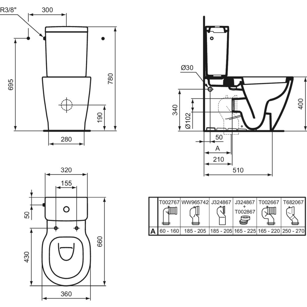 Rezervor vas wc Ideal Standard Connect Space Cube alb lucios cu alimentare laterala [5]