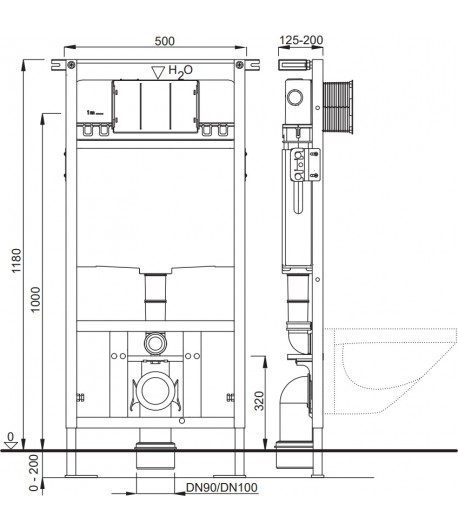 Rezervor WC incastrat cu cadru solid,  118 cm, Schwab Duplo [2]