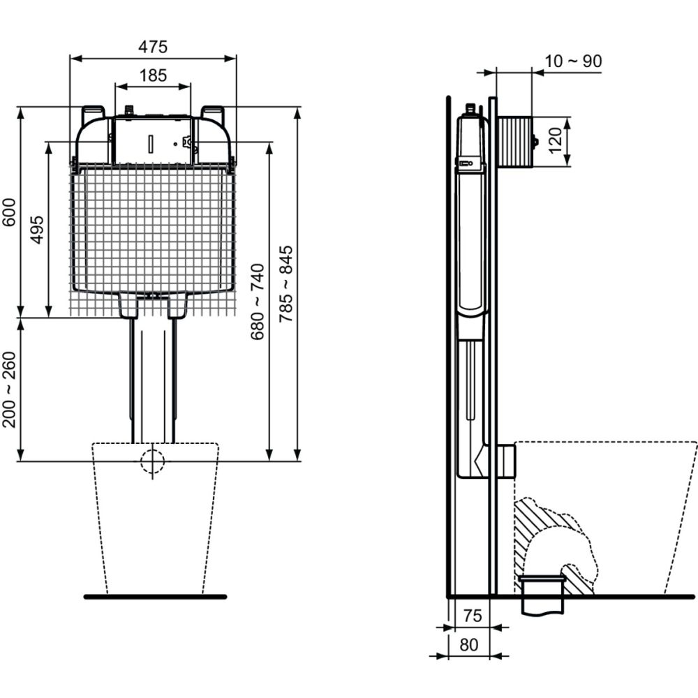 Rezervor wc incastrat Ideal Standard Prosys 80M pentru vas wc pe pardoseala [7]