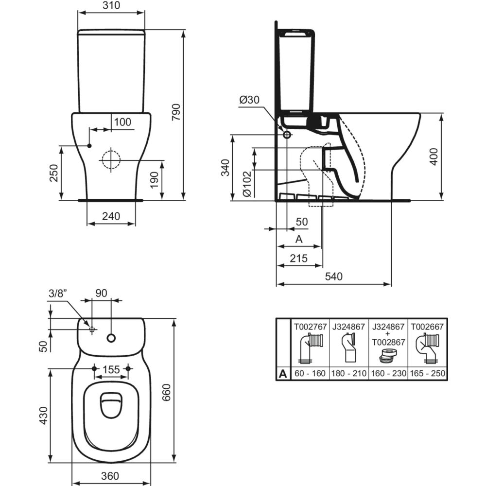 Rezervor vas wc Ideal Standard Tesi negru mat cu alimentare inferioara [5]
