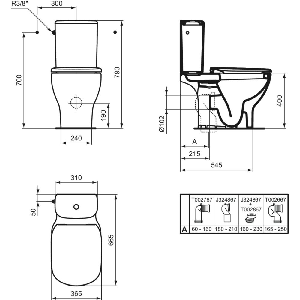 Rezervor vas wc Ideal Standard Tesi alb lucios cu alimentare laterala [5]