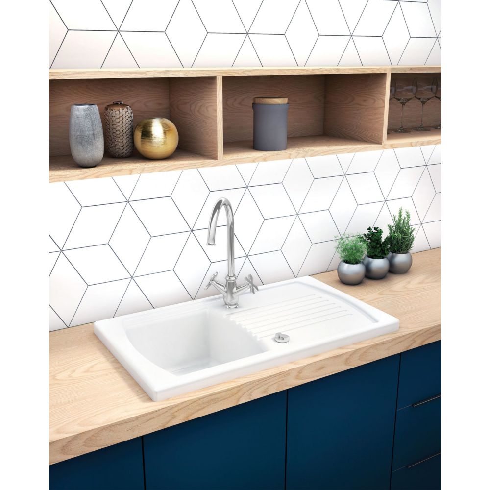 Chiuveta bucatarie ceramica cu picurator, alba, Lusitano, Deante [2]