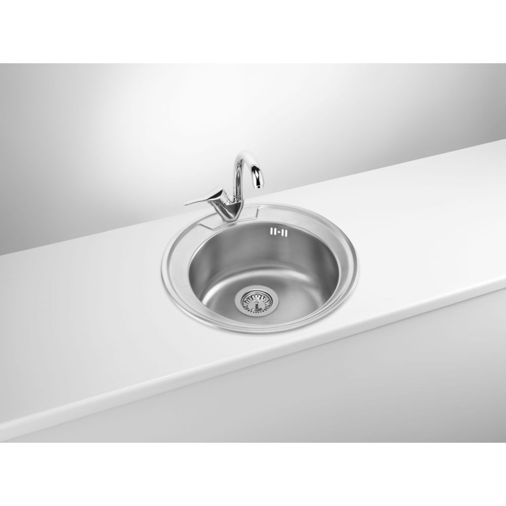 Chiuveta bucatarie inox rotunda cu orificiu pentru baterie crom satin Deante Twist [2]