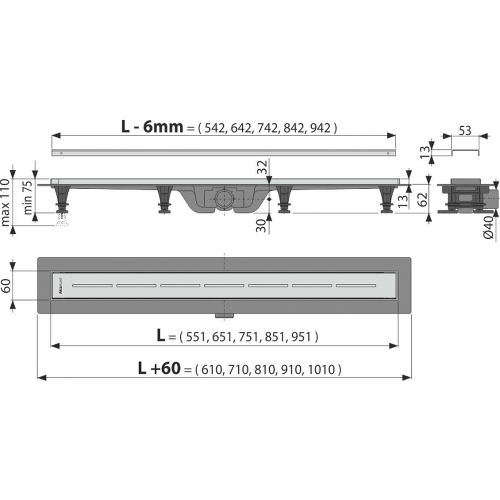 Rigola dus iesire laterala cu capac perforat crom 950 mm Alcadrain APZ18-950M [2]