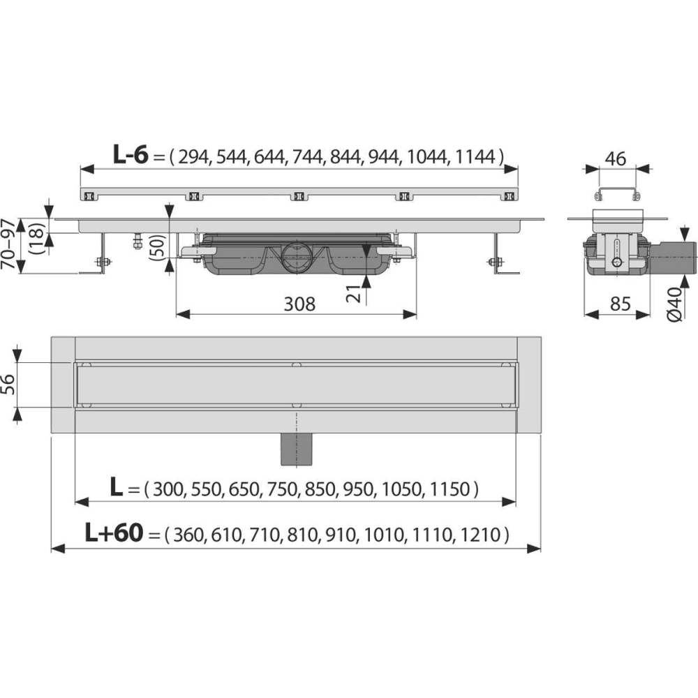 Rigola dus faiantabila iesire laterala 1150 mm Alcadrain APZ115-1150 [3]