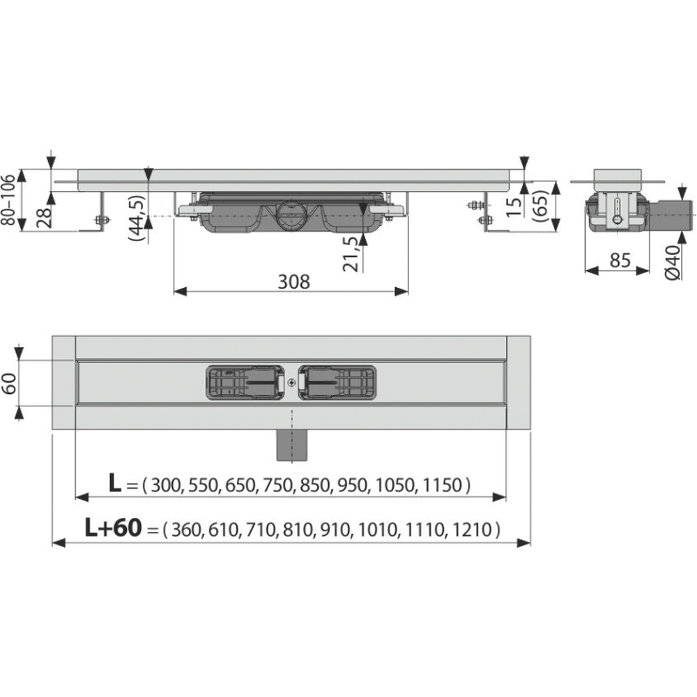 Rigola dus faiantabila iesire laterala 1150 mm Alcadrain Professional Low APZ106-1150 [2]