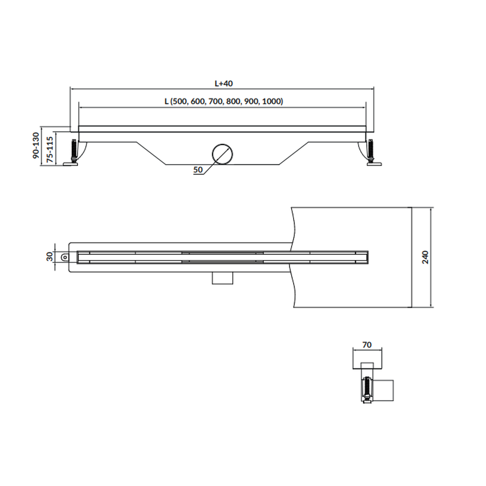 Rigola dus iesire laterala cu capac crom 700 mm Cersanit Tako Slim [2]