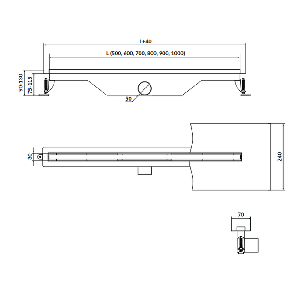 Rigola dus iesire laterala cu capac crom 800 mm Cersanit Tako Slim [3]