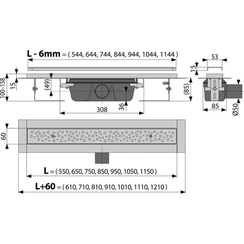 Rigola dus iesire laterala cu capac perforat crom mat 1150 mm Alcadrain APZ11-1150M [2]