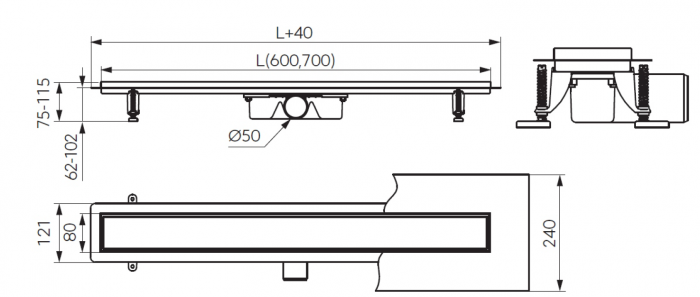 Rigola dus liniara 60 cm, reversibila, Kleome FDesign [2]
