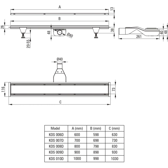 Rigola de dus reversibila, faiantabila, 80 cm, auriu periat, cu sifon inclus Deante [4]