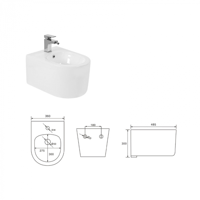 Bideu suspendat compact cu preaplin, alb, Fluminia, ROCO [4]