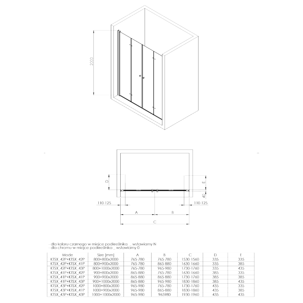Cabina dus neagra formata din 2 usi rabatabile, 140x200 cm, Keria Plus, Deante [3]