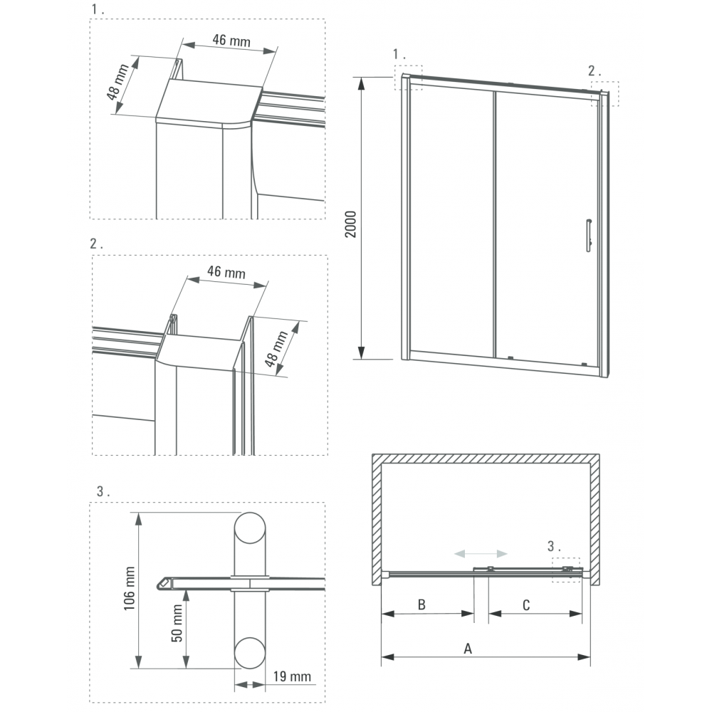 Usa dus glisanta 100x200 cm, grosime 6 mm, Deante Cynia [3]