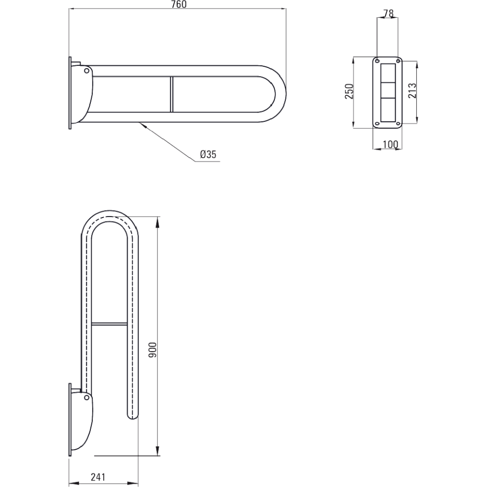 Bara sprijin vas WC pentru persoane cu dizabilitati, aluminiu, Vital, Deante [3]