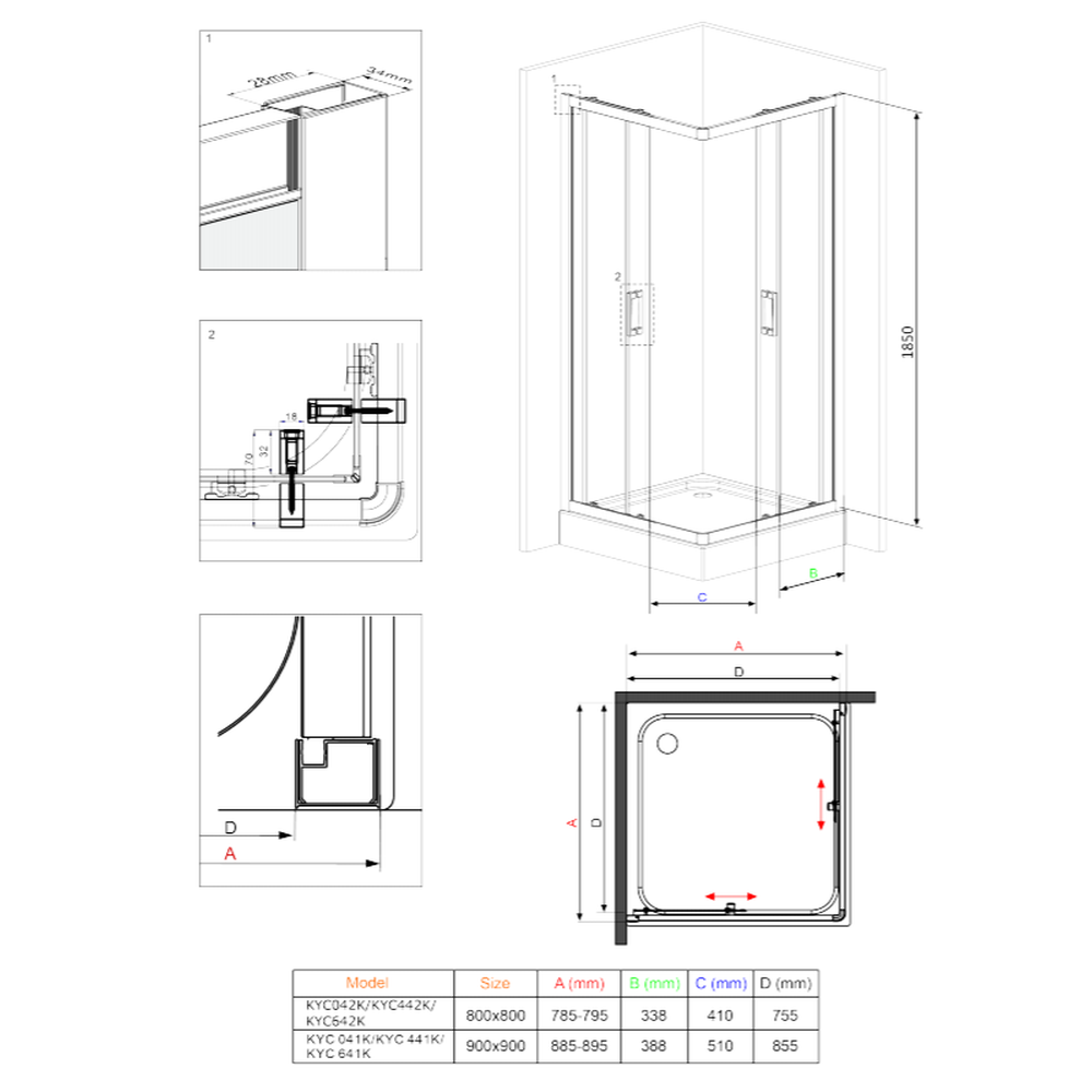 Cabina dus patrata 90x90 cm cu usi culisante crom Deante, Funkia [2]