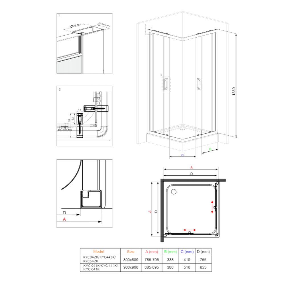 Cabina dus patrata 90x90 cm sticla brumata cu usi glisante Deante Funkia [2]