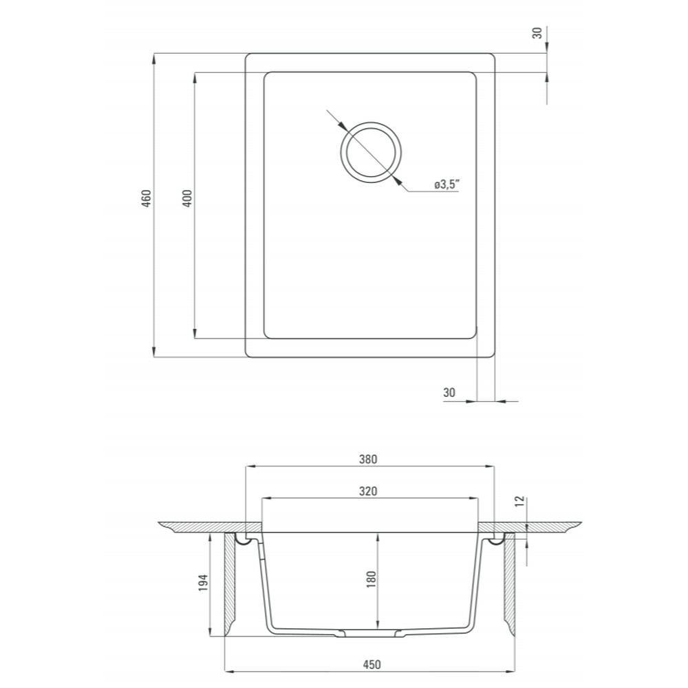 Chiuveta bucatarie compozit sub blat antracit metalic 38 cm Deante Corda [2]