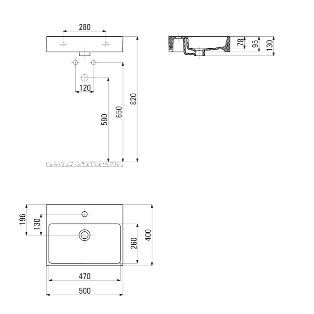 Lavoar pe blat alb lucios 50 cm, dreptunghiular, orificiu pentru baterie, Deante Temisto [3]