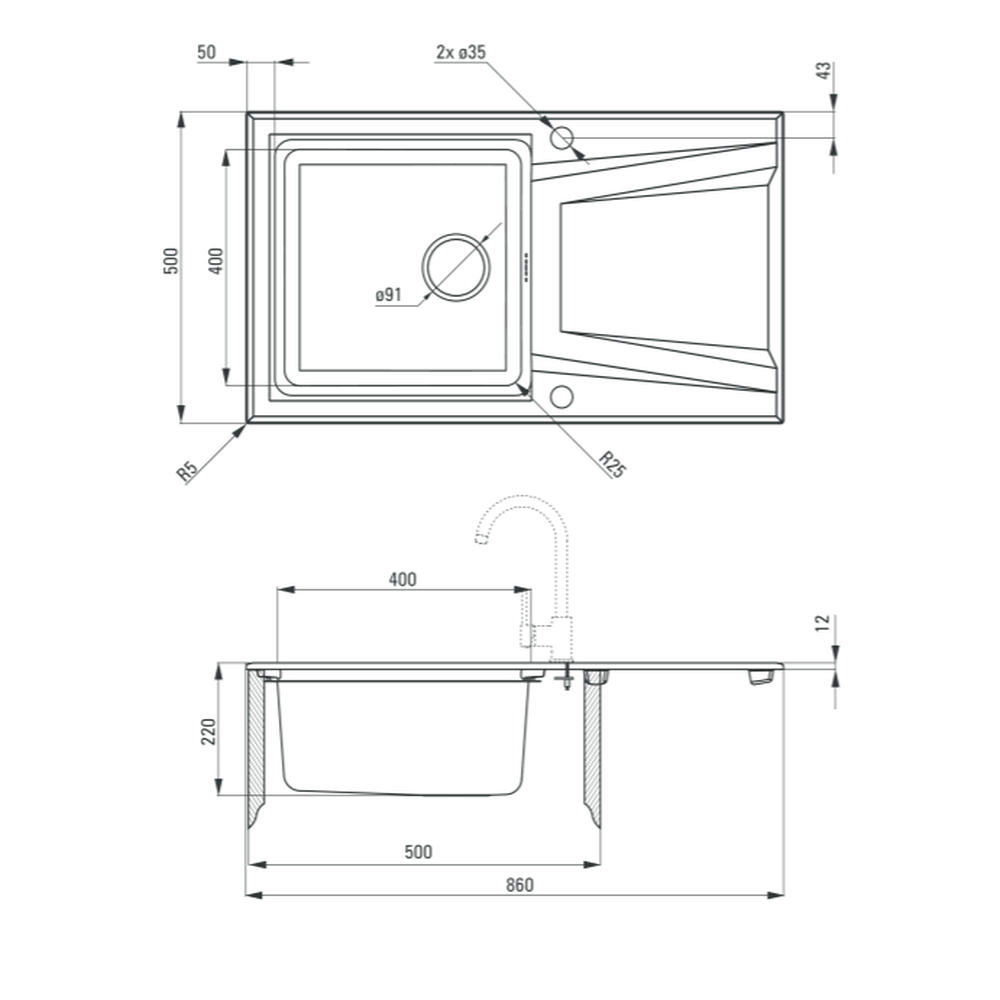 Chiuveta bucatarie hibrida din inox si compozit cu picurator antracit metalic Deante Prime T113 [2]
