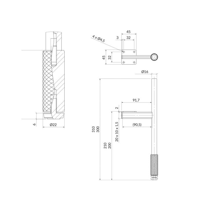 Set 2 picioare, finisaj auriu, riflate, cu adaptor, Cersanit Larga [2]