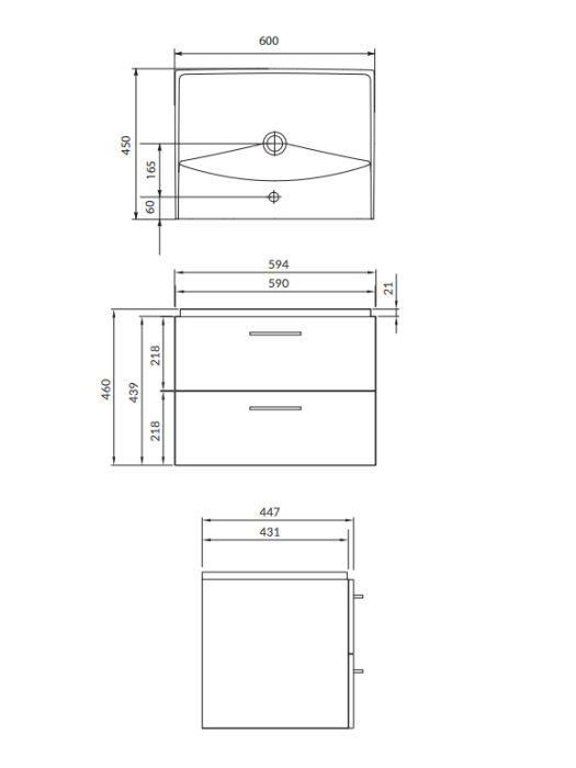 Set dulap de baie suspendat cu lavoar 60x45 cm, alb, Cersanit Lara City [2]