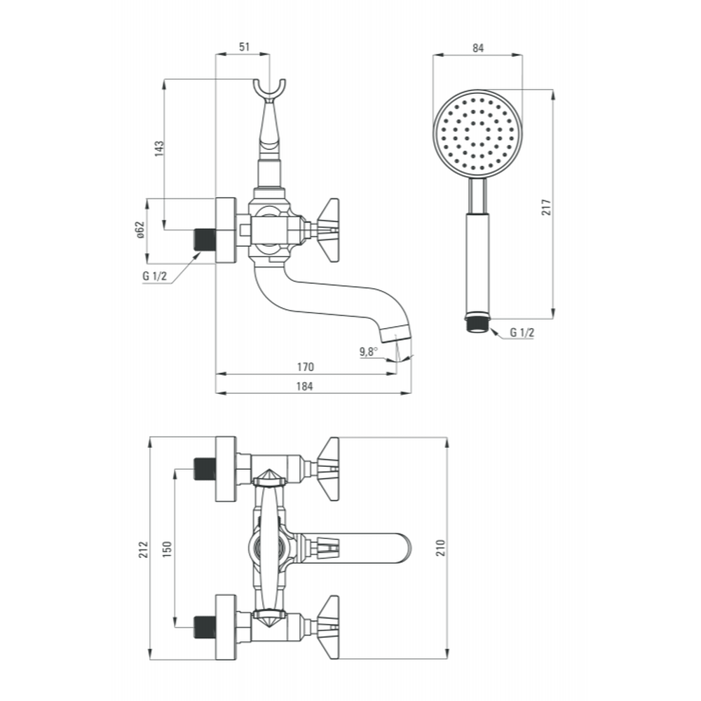 Set baterie cada bronz si baterie lavoar inalta cu ventil click-clack Deante, Temisto [3]