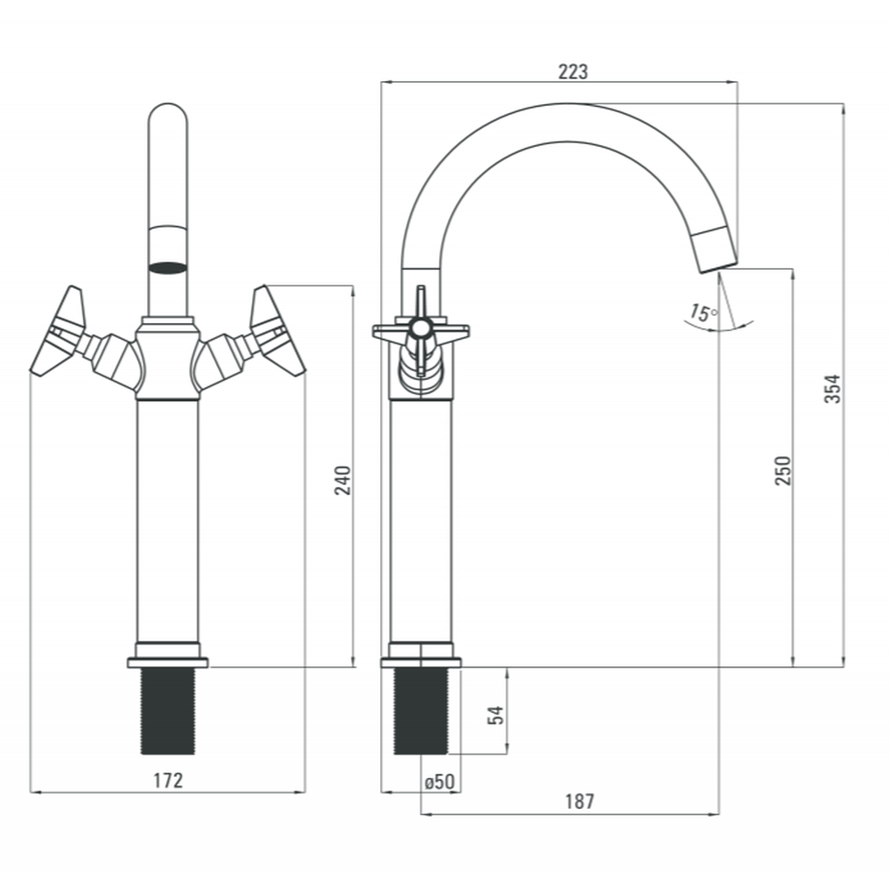 Set baterie cada bronz si baterie lavoar inalta cu ventil click-clack Deante, Temisto [2]