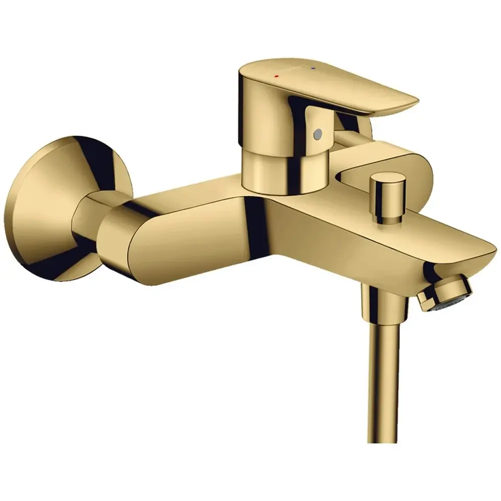 Set baterie cada si baterie lavoar Hansgrohe Talis cu accesorii baie Hansgrohe AddStoris, auriu lucios [2]