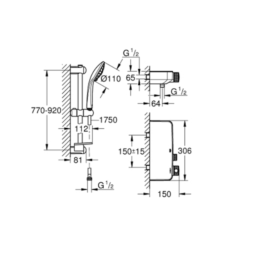 Set de dus cu baterie termostatata crom Grohe SmartControl [2]