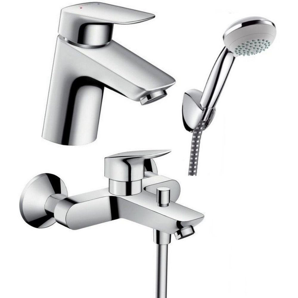 Set baterie lavoar, baterie cada cu para si furtun, crom, Hansgrohe Logis