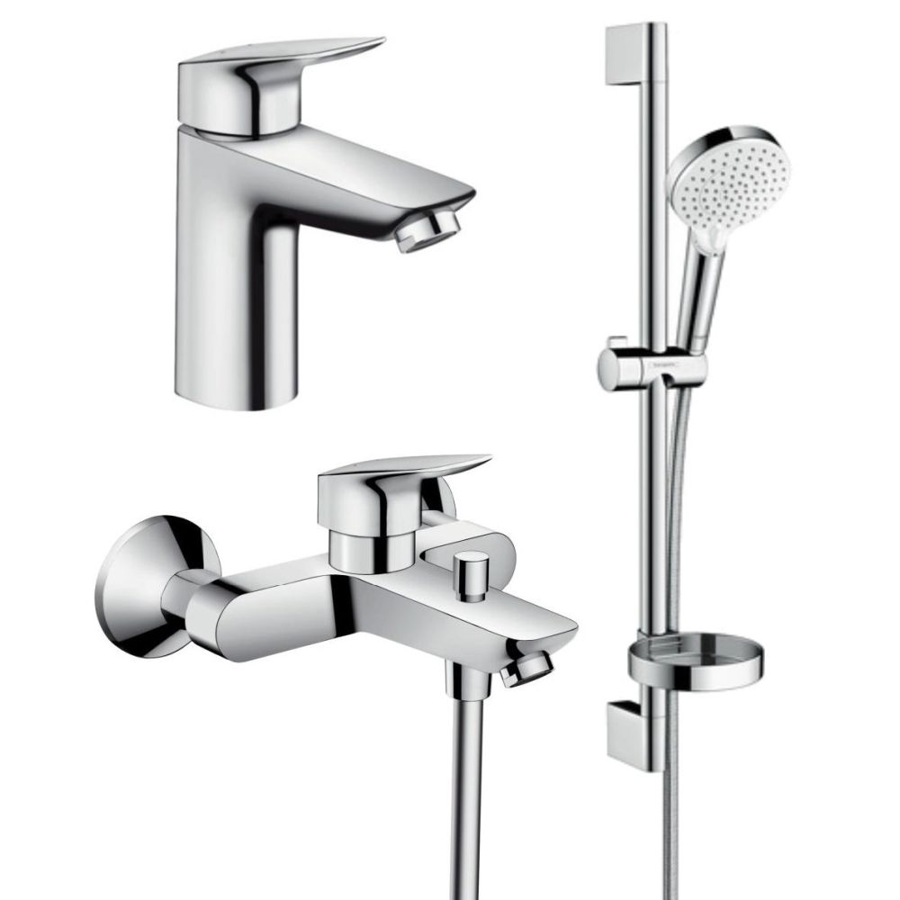 Set baterie lavoar, baterie cada si set de dus, crom, Hansgrohe Logis