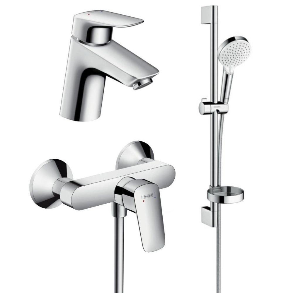 Set baterie lavoar, baterie dus si set de dus, crom, Hansgrohe Logis New