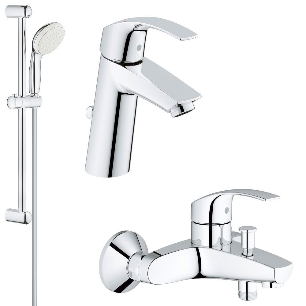 Set baterie lavoar, baterie cada si set de dus, crom lucios, Grohe Eurosmart